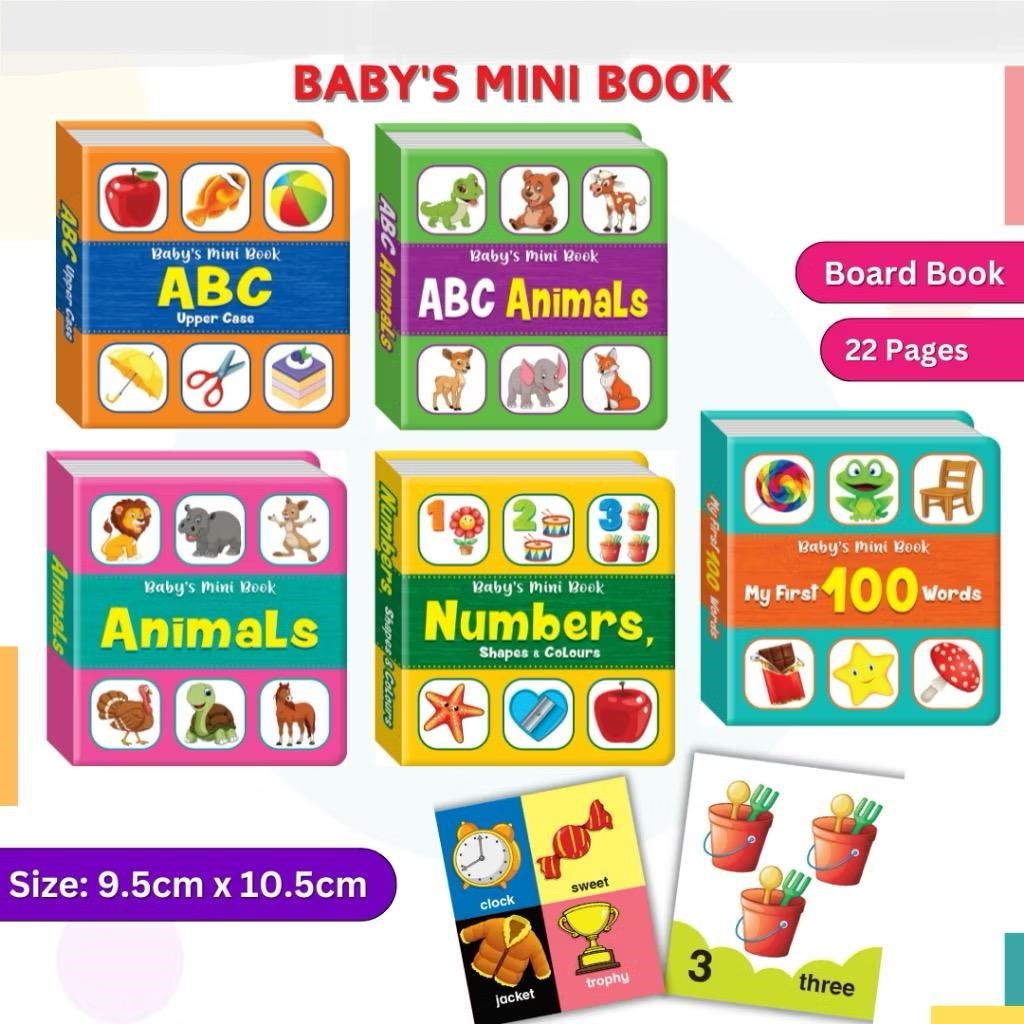 หนังสือมินิของทารก ABC สัตว์ตัวเลขรูปร่างคําศัพท์สี (Board Book)