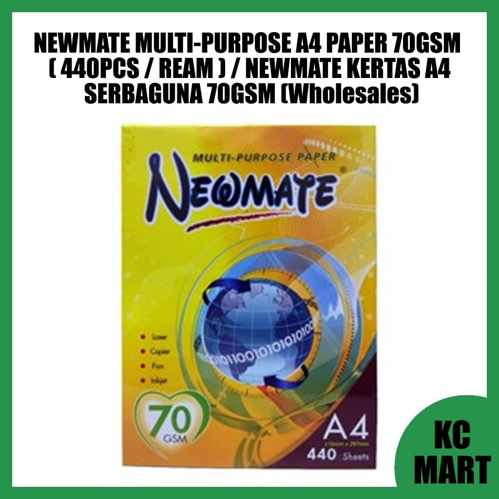 NEWMATE กระดาษ A4 MULTI-PURPOSE 70GSM ( 440PCS / REAM ) / NEWMATE KERTAS A4 SERBAGUNA 70GSM (ขายส่ง)