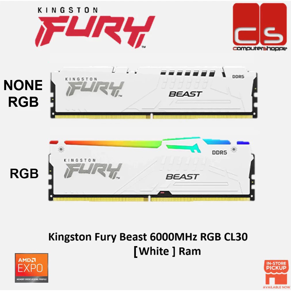 Kingston Fury Beast (EXPO) 6000MHz NON RGB / RGB CL30 [ สีขาว ] Ram