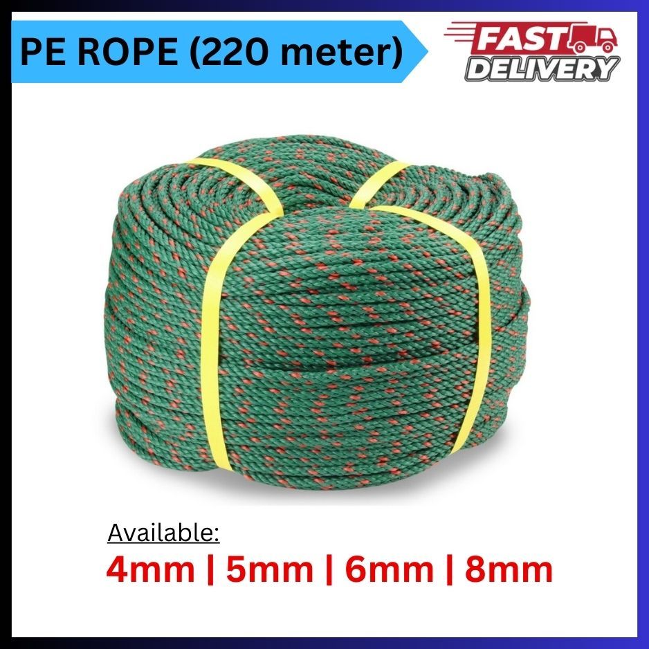 HIJAU 4MM, 5MM, 6MM, 8MM X 220 METER PE NYLON GREEN PE ROPE/GREEN ROPE/GOAT ROPE/GLUE ROPE