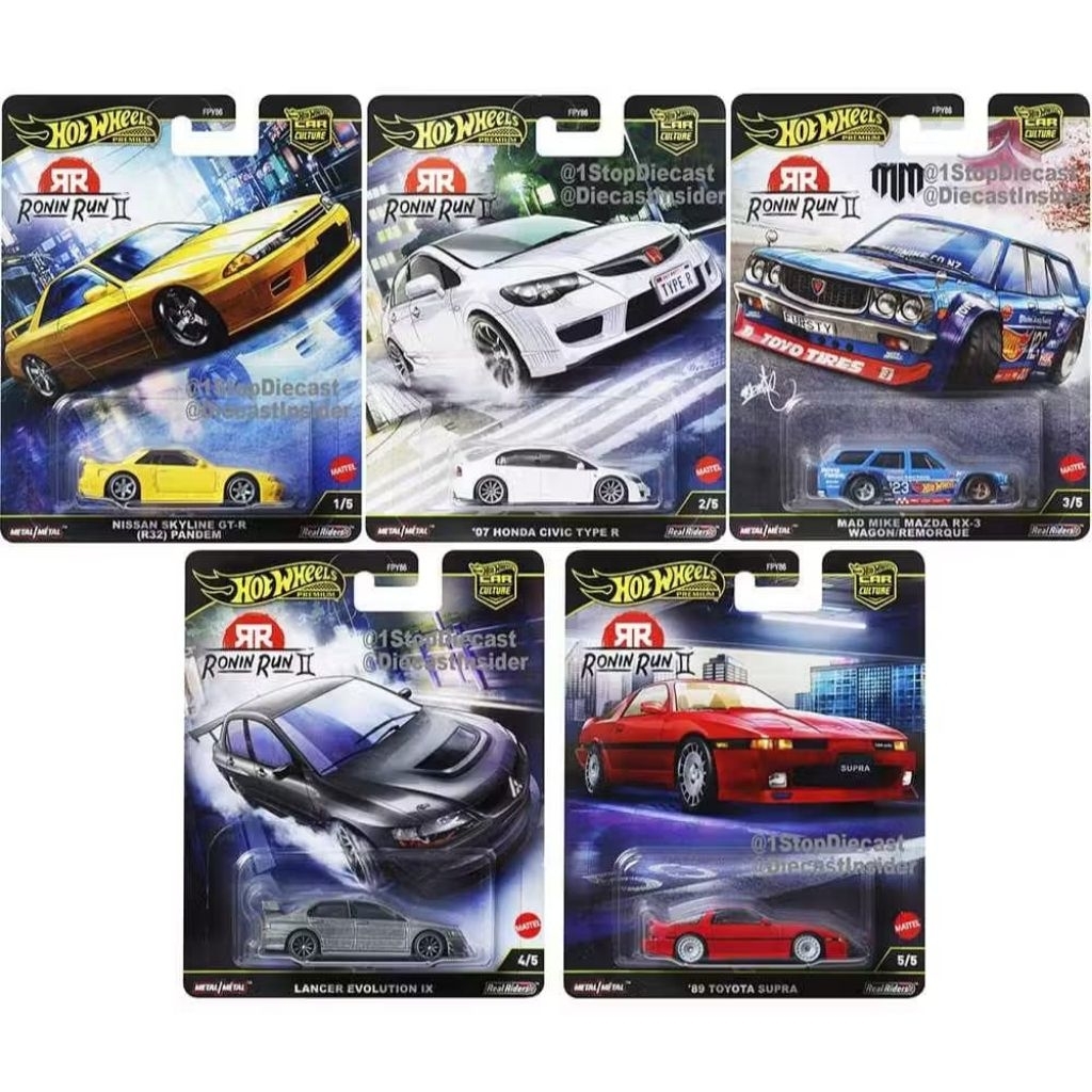Hot Wheels Ronin Run 2 Premium 2025 FD2 TYPE R/ EVOLUTION IX/ TOYOTA SUPRA/ SKYLINE GTR R32 PANDEM/ 
