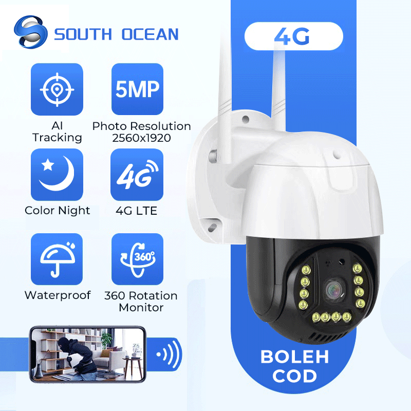 South Ocean V380 Pro ซิมการ์ด 4G 5MP Full HD Weatherproof Outdoor PTZ Speed Dome กล้องวงจรปิด IP อัจ