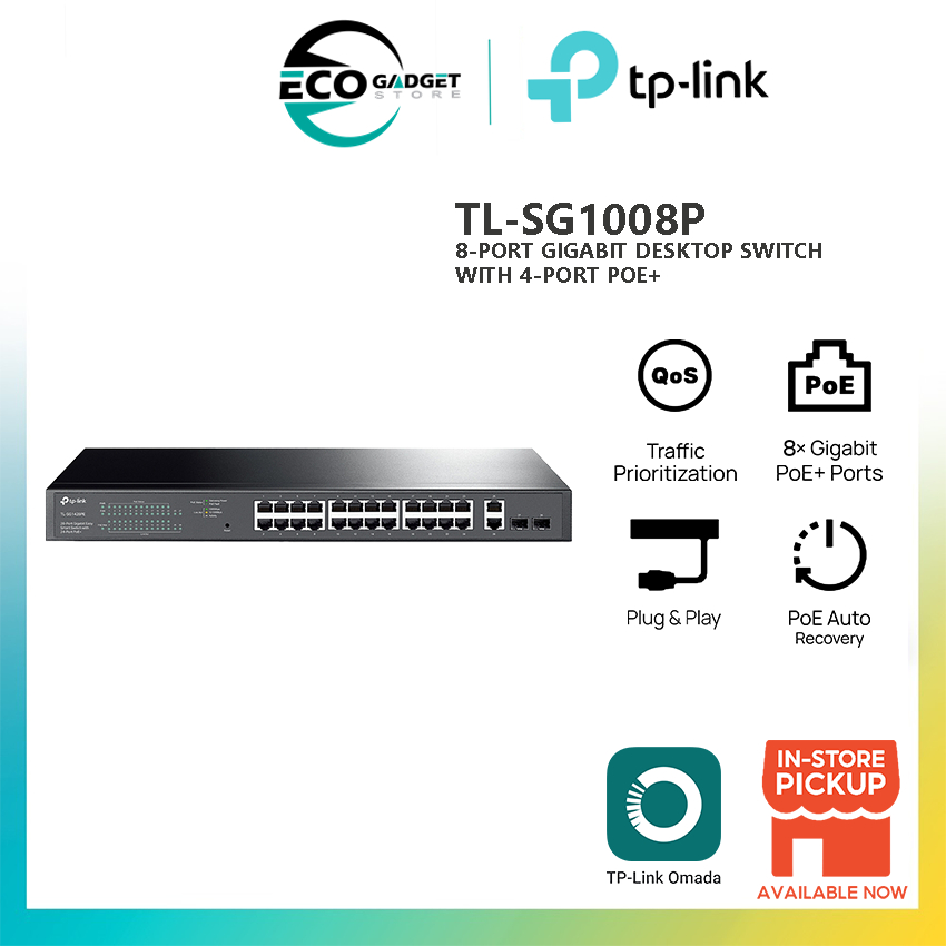 TP-Link TL-SG1008P สวิตช์เดสก์ท็อป Gigabit 8 พอร์ตพร้อม PoE 4 พอร์ต+