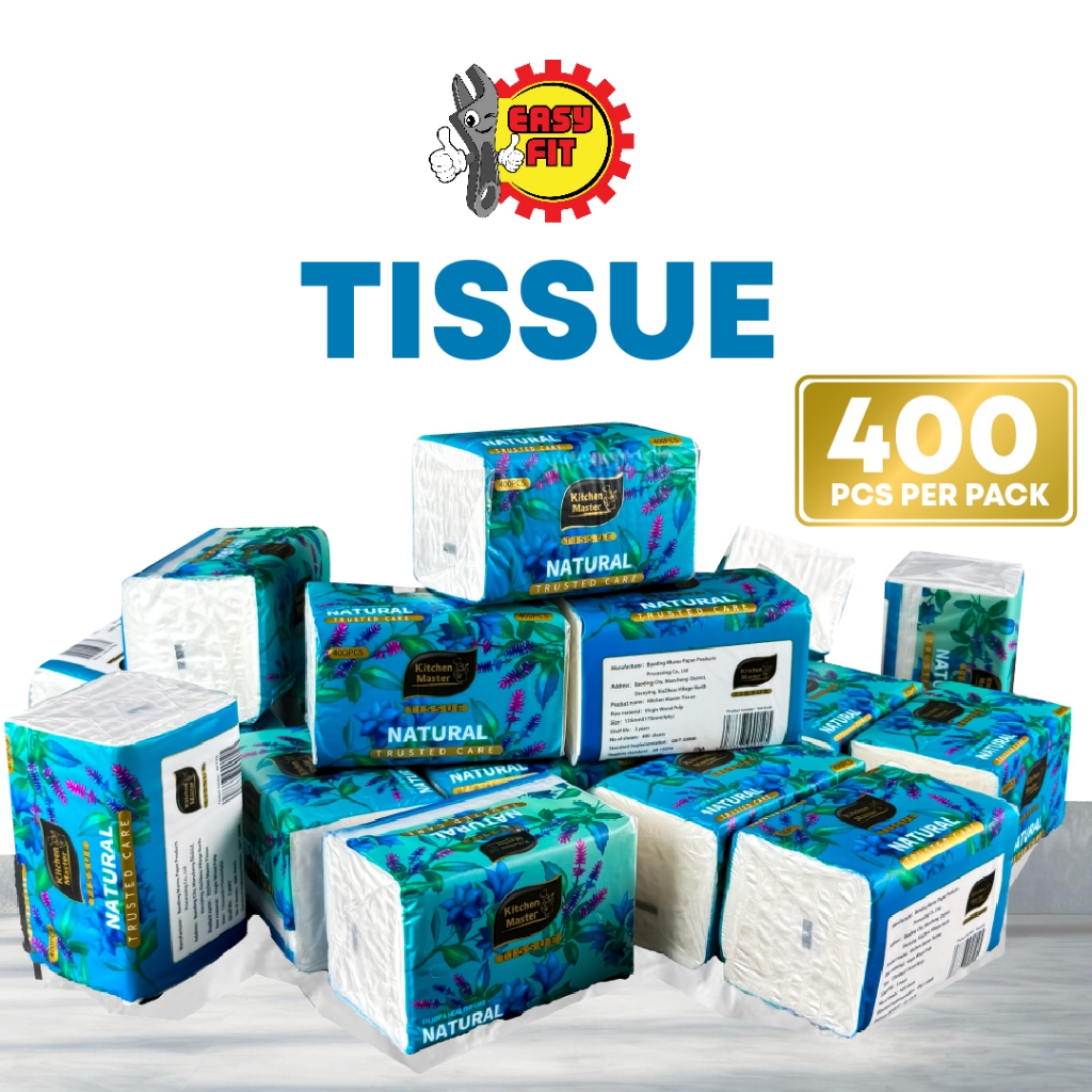EASY FIT 1 PACK 4 ชั้น Deluxe Soft Cheerful Tissue 400 แผ่น KITCHEN MASTER กระดาษเช็ดหน้าแบบหนา