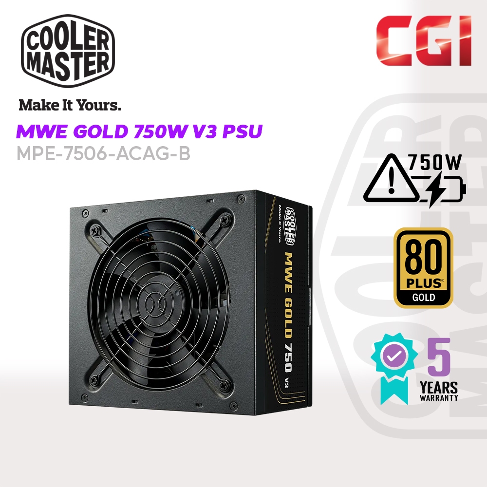 Cooler Master MWE Gold 750W V3 ATX 3.1 Non-Modular PSU - MPE-7506-ACAG-B