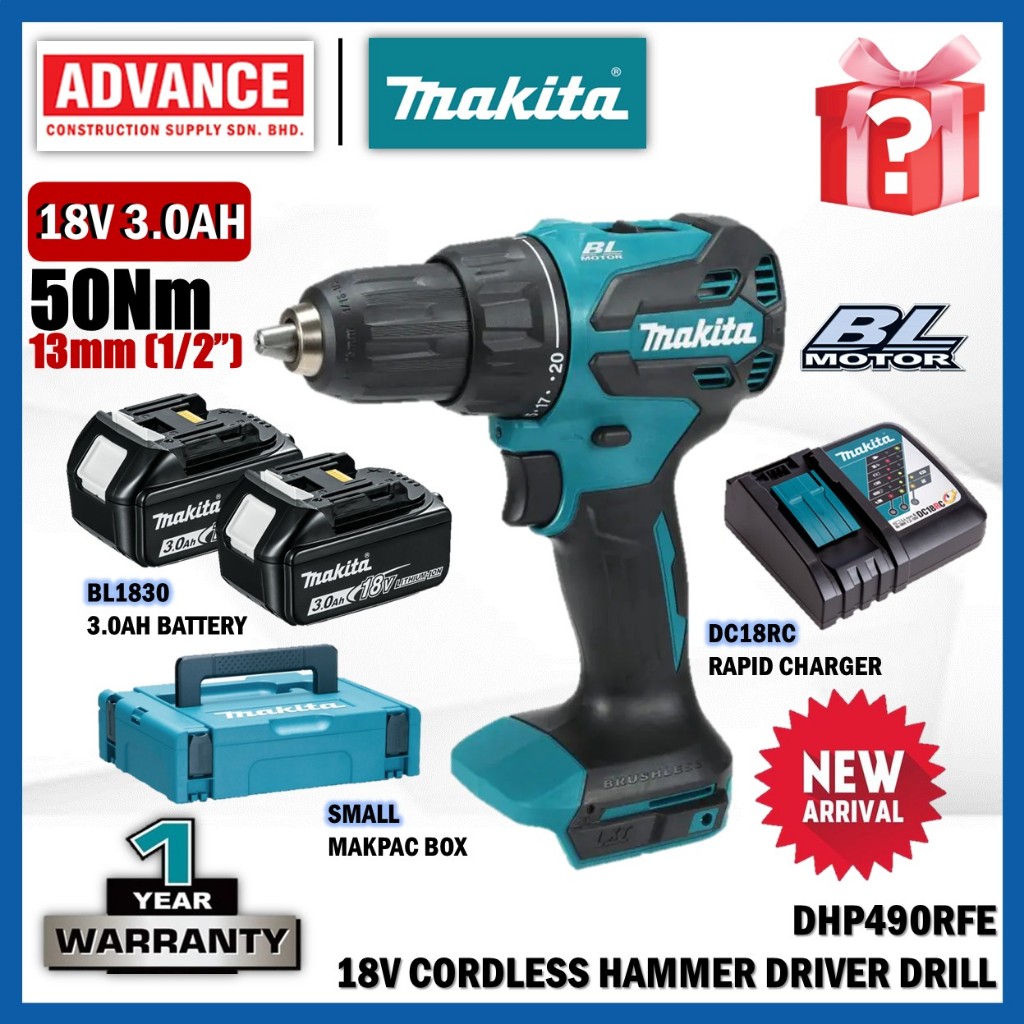 MAKITA DHP490Z / DHP490RFE / DHP490SFX1 18V Cordless Hammer Driver Drill 13MM (1/2")