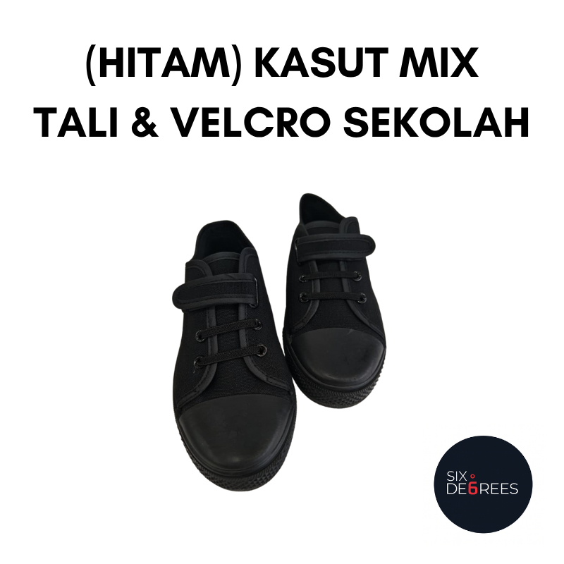B BEST Laces Velcro Mix Black Shoes School Primary - Saiz 27-36 - Kasut Hitam Sekolah Rendah Mix