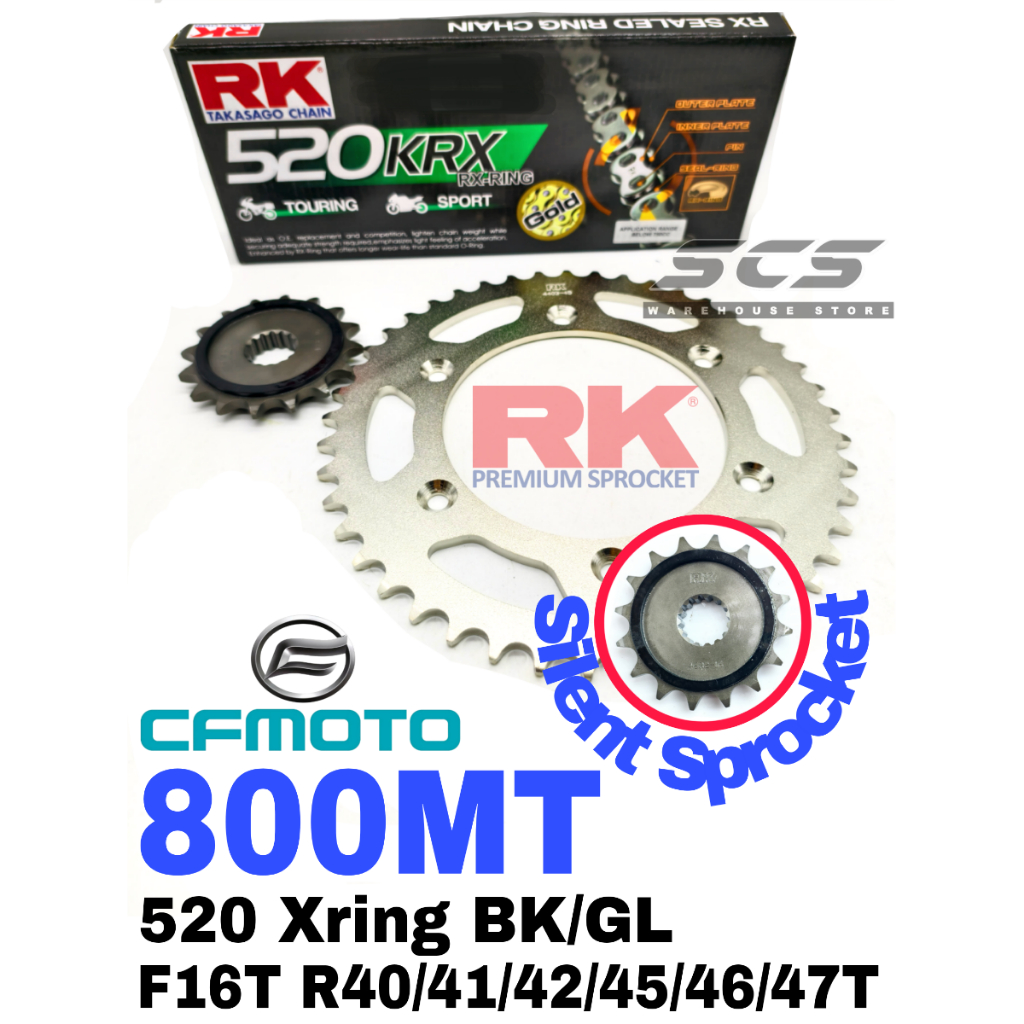 RK ชุดเฟือง CF MOTO 800MT 520 KRX X-Ring โซ่สีดําเฟืองเงียบ 800MTX MT800 Gold Chain Rantai Xring มอเ
