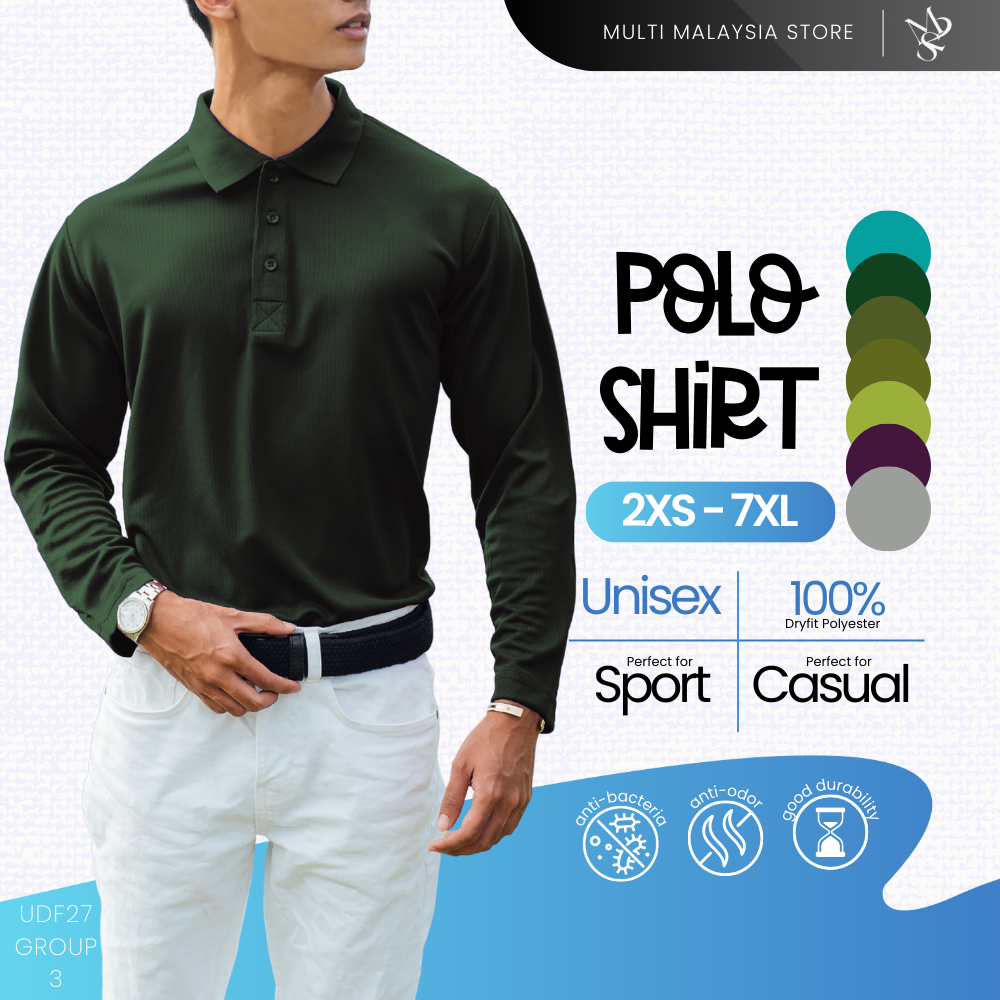 RE.SET เสื้อโปโลแขนยาวไมโครไฟเบอร์ป้องกันแบคทีเรีย Unisex คอปกธรรมดาแห้งเร็ว (RDF27 - GROUP 3)