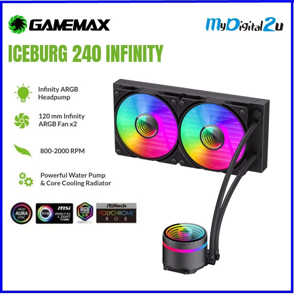 GameMax Iceburg 240mm ARGB CPU Liquid Cooler, AIO Cooler 240mm CPU Water Cooler สําหรับ Intel & AMD