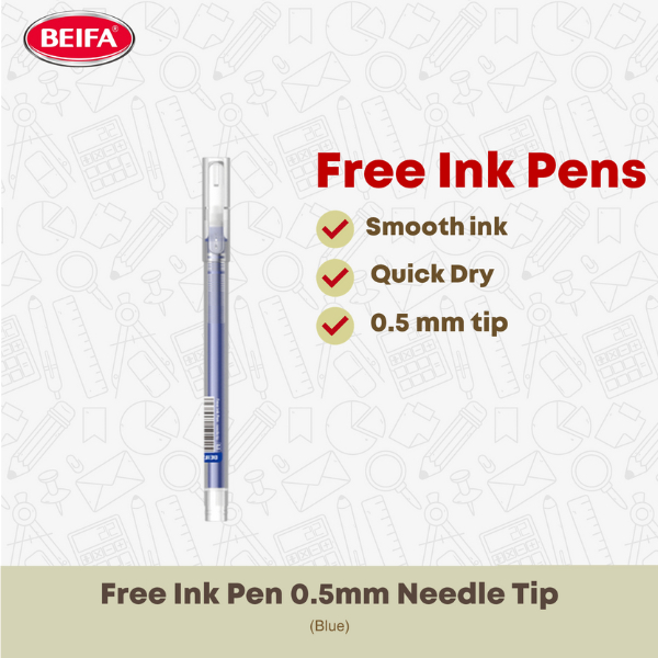 BEIFA ปากกาหมึกฟรี - ปลายเข็ม 0.5 มม. หมึกสีน้ําเงิน หมึกฟรี ความจุหมึกสูง Quick-Dry RX300 เครื่องเข
