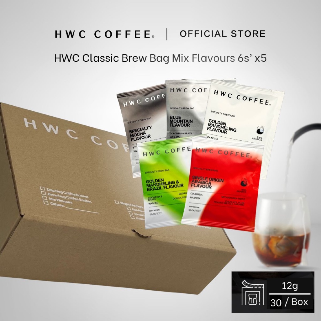 HWC Classic Brew Bag Coffee Box (6s x 5 Flavours) - Mix Flavours
