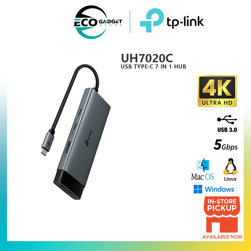TP-Link UH7020C USB Type-C 7 in 1 Hub 4K@60Hz 100W Power Delivery SD & microSD UHS-I ถ่ายโอนข้อมูลสู