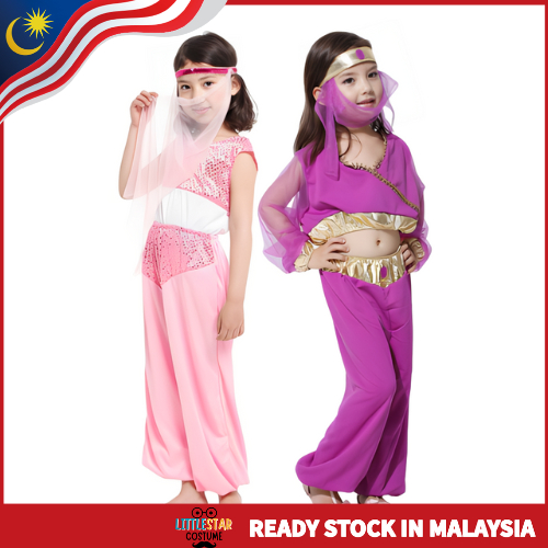 เด็กผู้หญิง Magic Genie โคมไฟชุดเจ้าหญิงจัสมิน – Aladdin 1001 Night Arabian Fairy Tales สําหรับคอสเพ