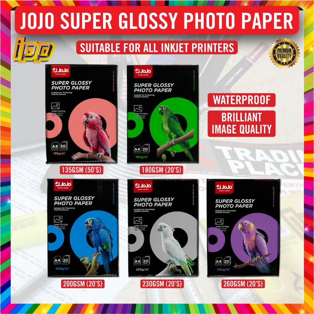 JOJO กระดาษภาพถ่ายมันเงา Super A4 ขนาด 135gsm / 180gsm / 200gsm / 230gsm / 260gsm กระดาษภาพถ่าย Supe