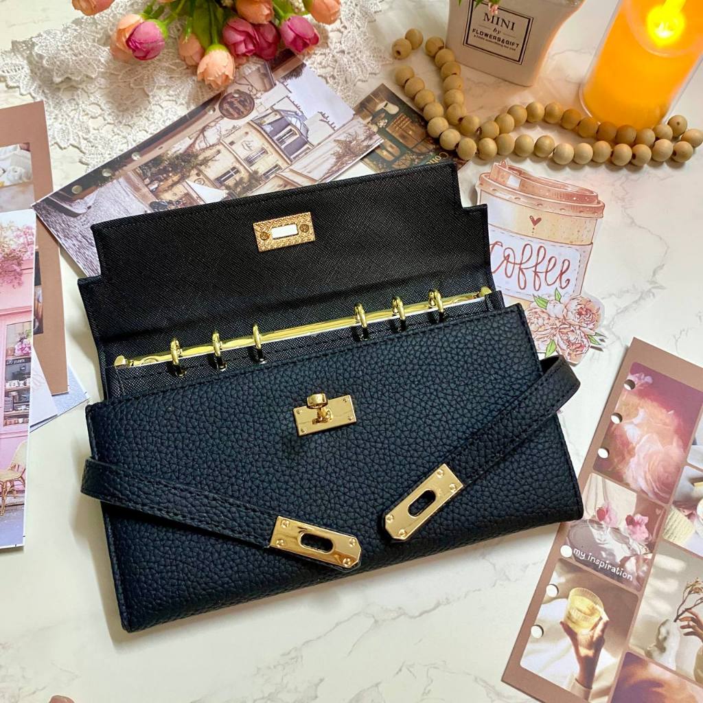 A6 Modified Binder กระเป๋าสตางค์ 6 แหวนหนัง Planner Binder Budget Organizer Binder เงินสดซองจดหมาย A6 活Kangaroo夹形包|ก6孔皮笔夹记