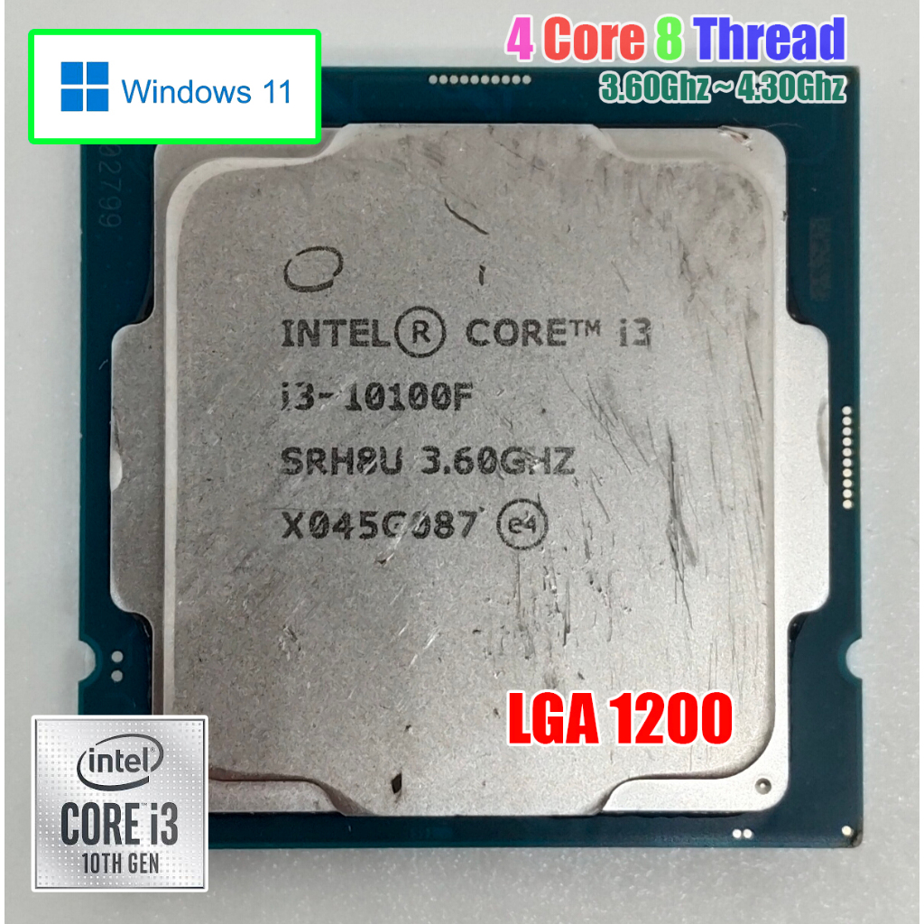 โปรเซสเซอร์ Intel CoreTM i3-10100F มือสอง / LGA1200 / 10TH GEN / 4 Core 8 Thread / 4.30 GHz / รองรับ