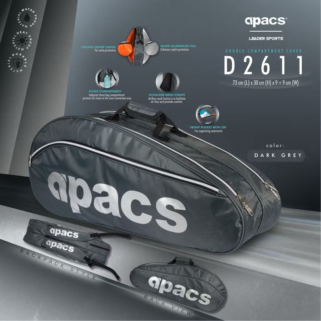 Apacs Double Zips Racket Bag Apacs Badminton Bag 2611