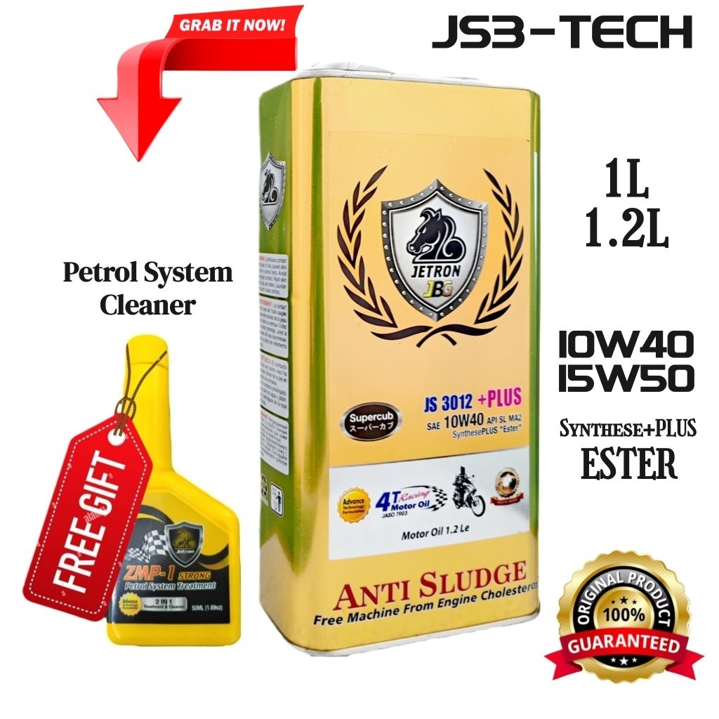 M25SE-G. JETRON 1L/1.2L Ester "SyntheticPLUS" 10W40 15W50. 4T Miyak Pelincr Motosikal & Skuter Ester