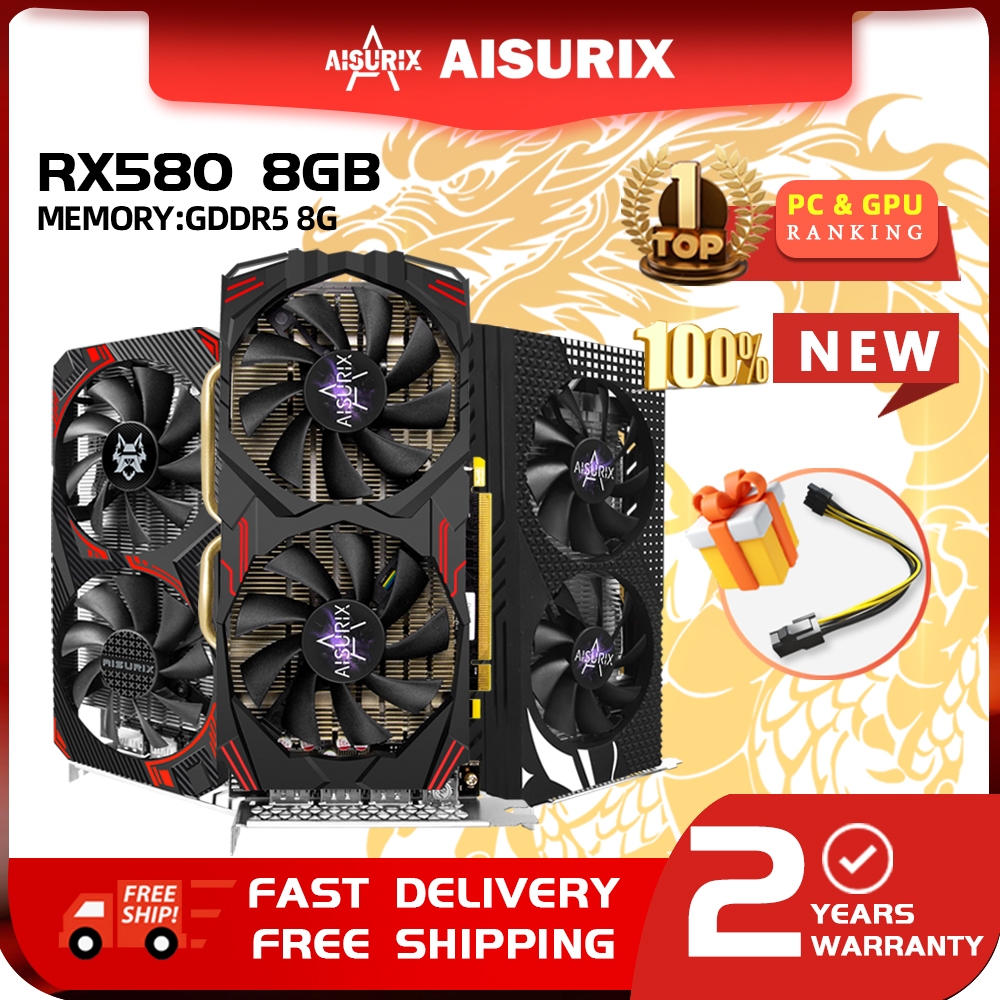 AISURIX RX 580 8GB กราฟิกการ์ด RX580 AMD GPU คอมพิวเตอร์การ์ด GDDR5 Gaming