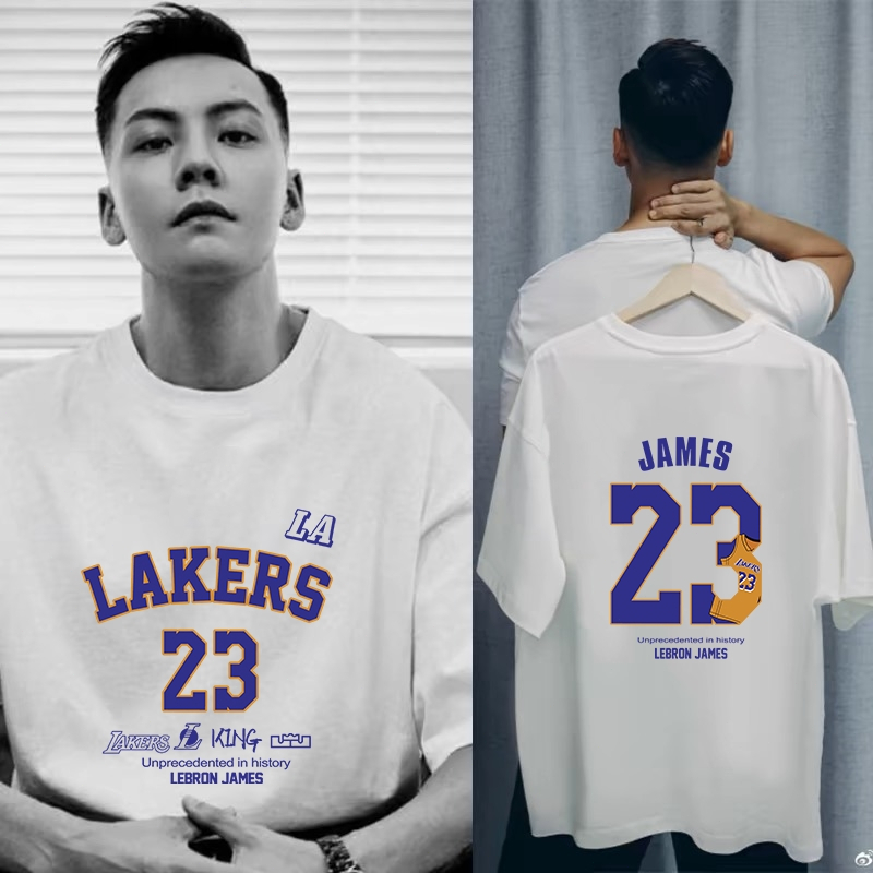 Style 23 Jersey เสื้อยืดแขนสั้น Streetwear ขนาดใหญ่สีดํารอบคอผ้าฝ้ายแท้ 7