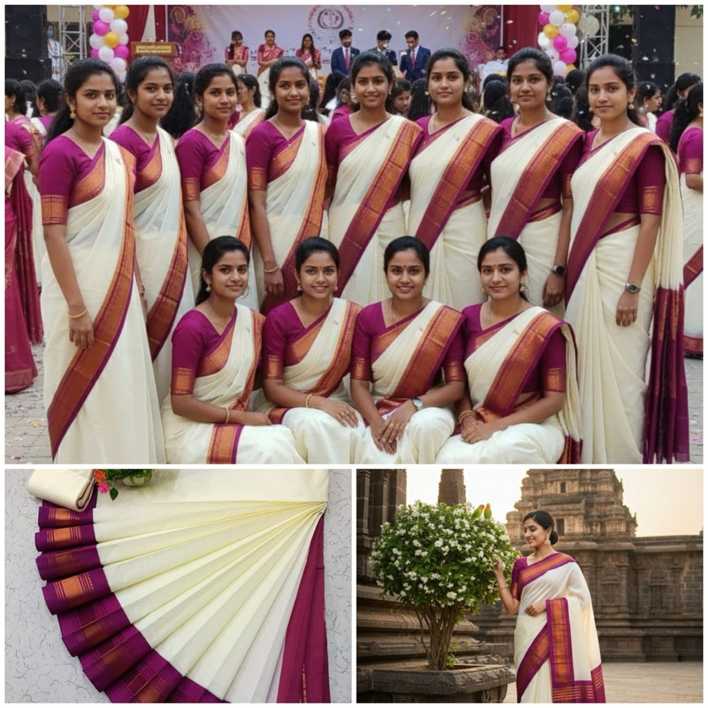 KORVAI BORDER SILK COTTON SAREES Contrast เสื้อเบลาส์ธรรมดา