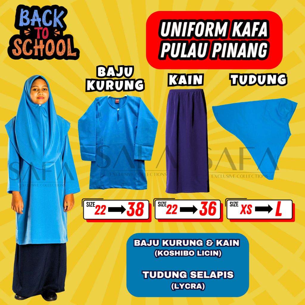 Baju Kurung Kafa Penang Island Pinang Single Layer Kafa Penang Royal Blue School Uniform