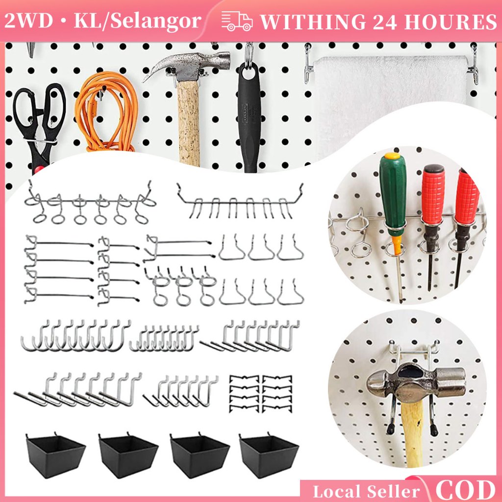 Pegboard Hook Assortment ชุด 80 ชิ้นโลหะ Pegboard ตะขอสําหรับ Pegboard แขวนจัดเก็บ