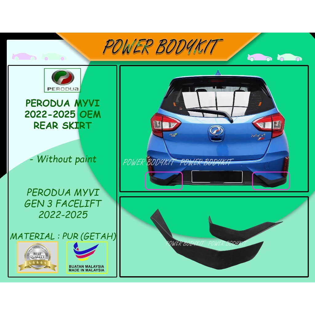 Perodua Myvi 2022-2025 OEM กระโปรงหลัง Gen 3 Facelift 2022 2023 2024 2025 วัสดุ PUR (Getah)