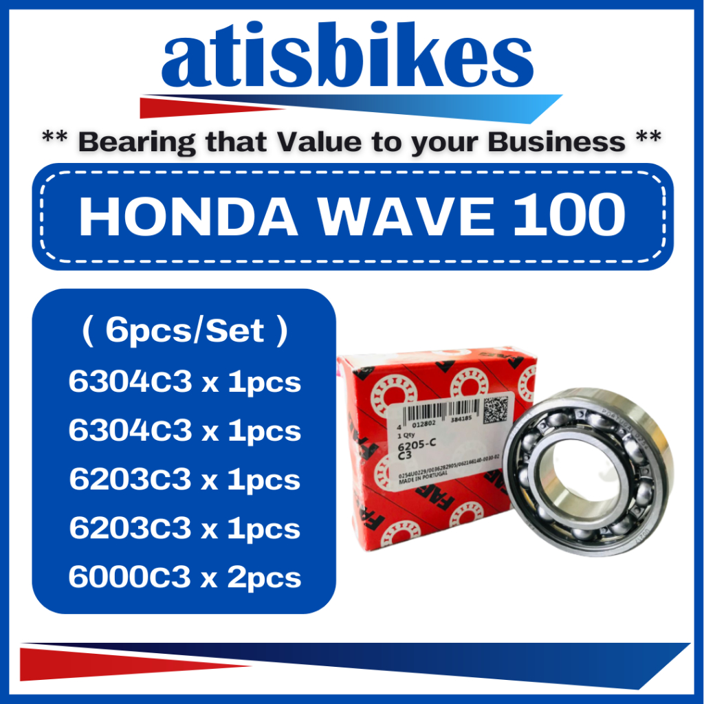 FAG HONDA WAVE 110 ( 6 ชิ้น/เซ็ต-C3 แบริ่งเครื่องยนต์รถจักรยานยนต์ 6001C3 6201C3 6203C3 6304C3