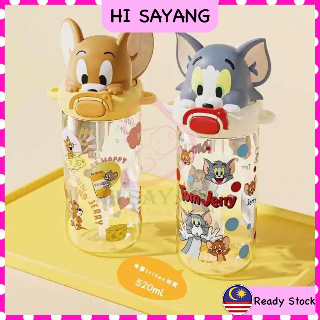 580ml Botol Air Tom Jerry Water Bottle Kids Straw Bpa Free ขวดน้ํา Botol Tritan