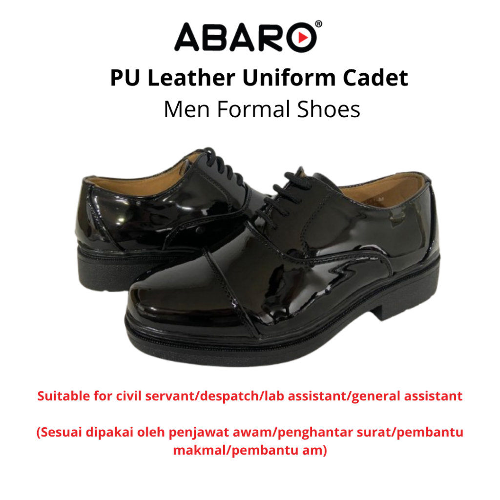 Abaro Kasut อย่างเป็นทางการ Seragam Kade สีดํา PU Kulit Lelaki 731L11 ชุด Cadet รองเท้าอย่างเป็นทางก