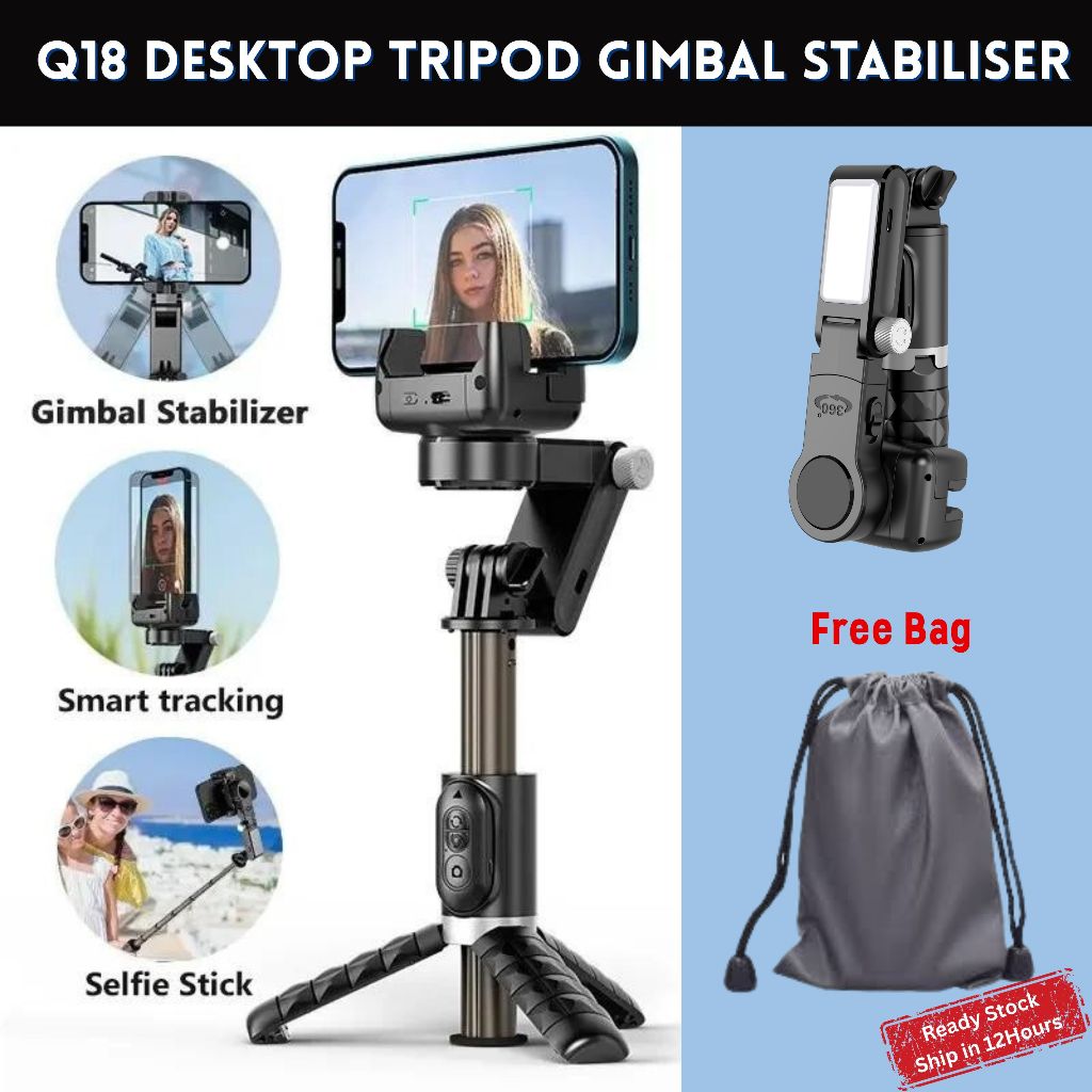 Q18 Ai ติดตาม Gimbal Stabilizer สําหรับโทรศัพท์ Selfie Stick 360° รีโมทบลูทูธ