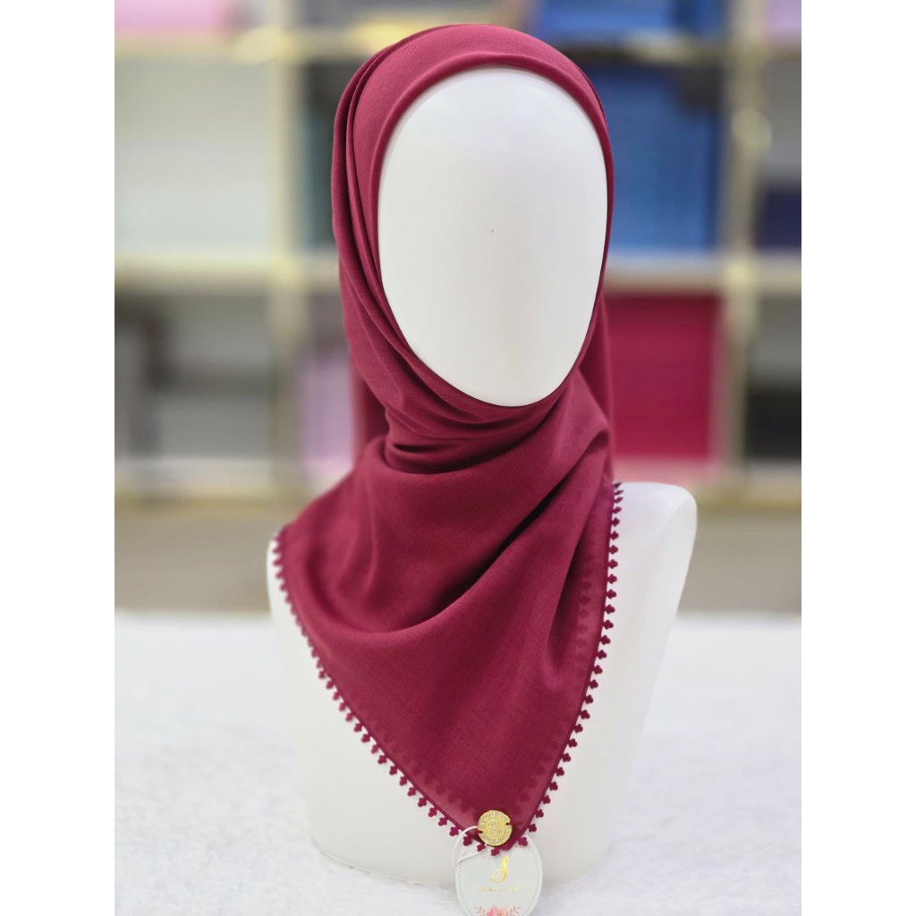 BAWAL SQUARE ผ้าฝ้ายญี่ปุ่น PLAIN LOVE CROCHET METAL TAG PLAIN BIDANG 45 INCHES,