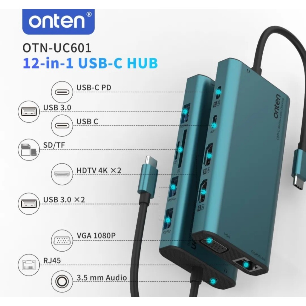 ONTEN 12IN1 TYPE-C PD3.0 100W MULTI-FUNCTION DOCK MST HDMI 4K VGA 2K RJ45 1000Mbps SD/TF CARD USB3.0