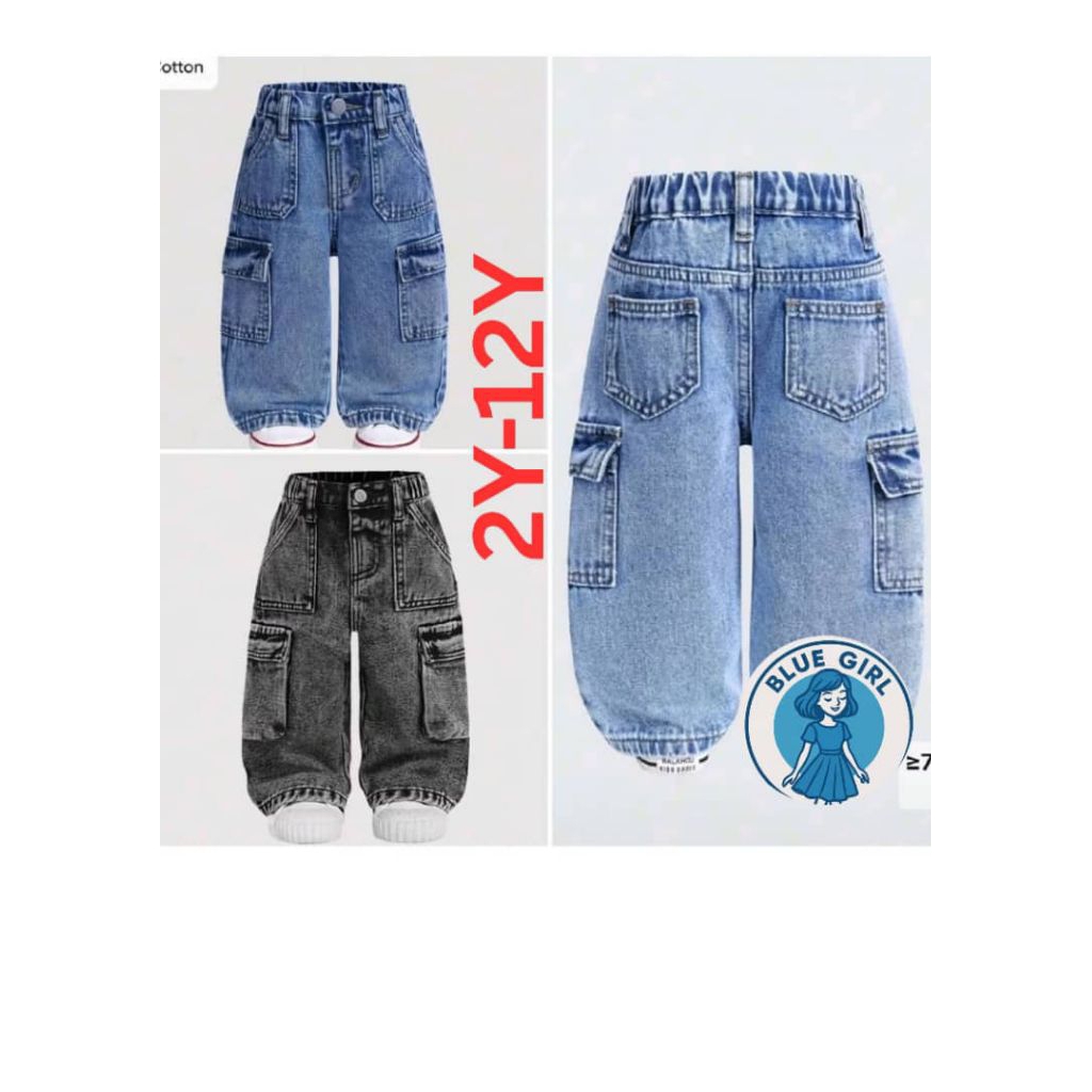 Budak Jeans Lelaki และ Prempuan 2y-12y Unisex cargo Baggy premium & คุณภาพสูง