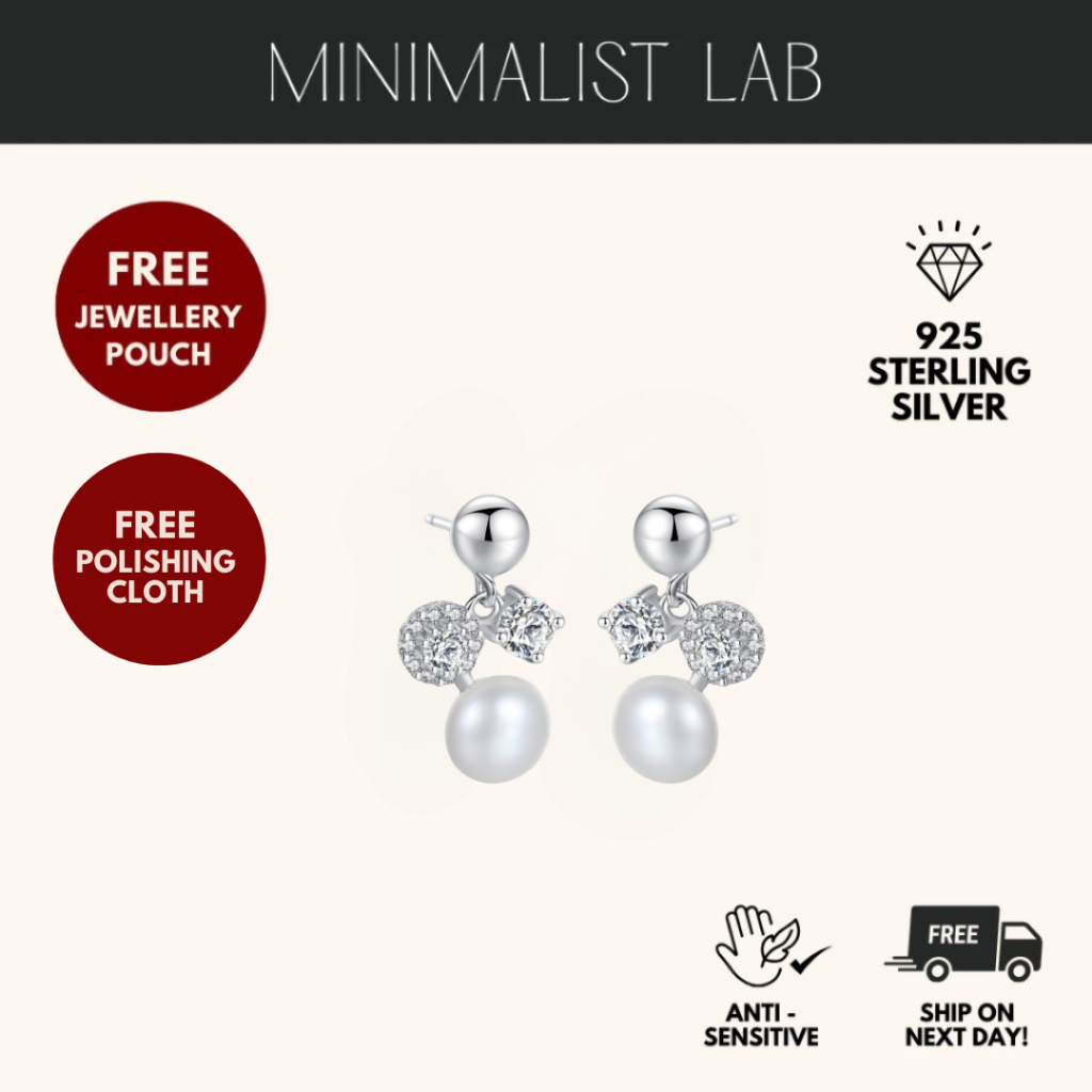 MINIMALIST LAB 925 เงินสเตอร์ลิง Noelle Pearl Stud ต่างหู Subang Mutiara Noelle