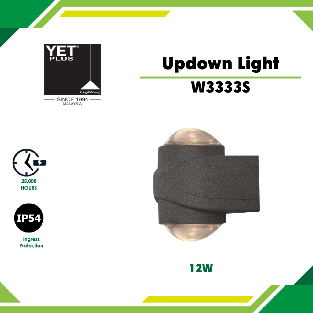 YETPlus W3333S หินสีเทา Series โคมไฟติดผนัง COB LED 12W IP54 ในร่มกลางแจ้งกันน้ําโคมไฟติดผนัง