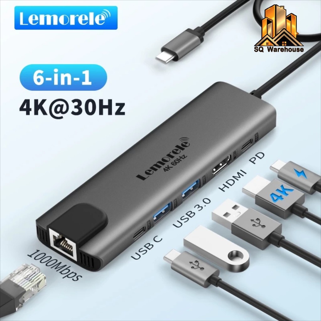 TC44 Lemorele USB C Hub อะแดปเตอร์เครือข่าย RJ45 เข้ากันได้กับ MacBook Air/Pro Surface Chromebook
