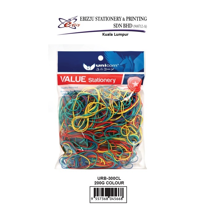 Unicorn COLOUR RUBBER BAND -200gram ยางรัด URB-200CL คุณภาพสูง Getah Gelang Elastik