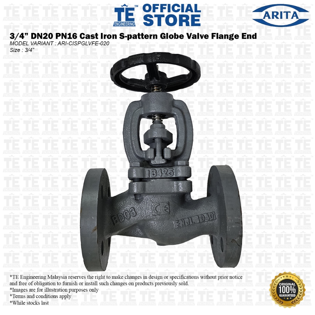 ARITA 3/4 DN20 PN16 เหล็กหล่อ S-รูปแบบ Globe Valve Flange End