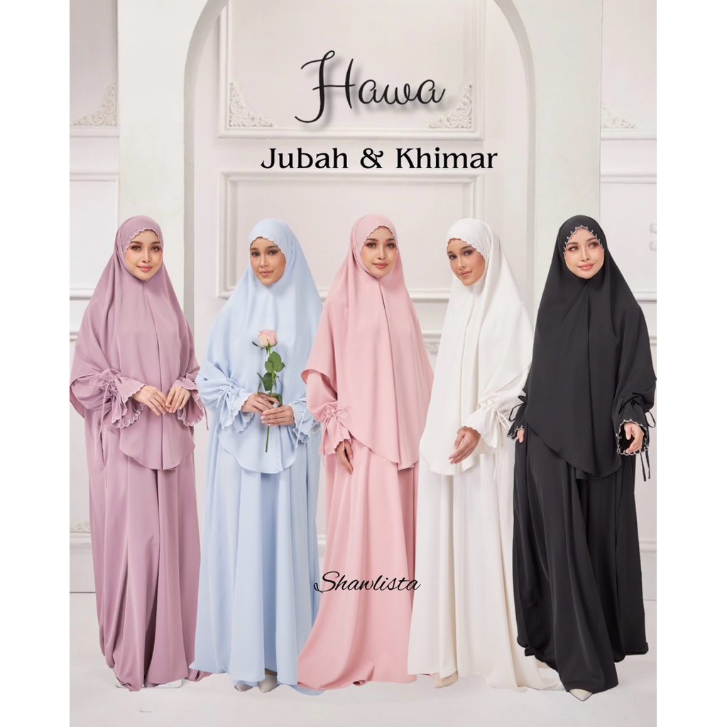 SHAWLISTA HAWA SET ROBE & KHIMAR PRAYER HAJI UMRAH MINI TELEKUNG EMBROIDERY