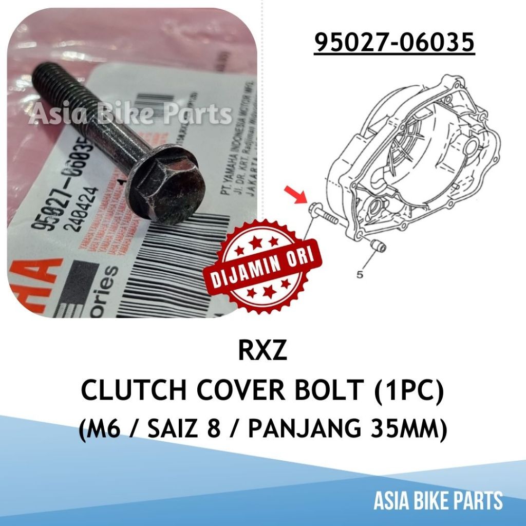 Yamaha RXZ ฝาครอบคลัทช์ Bolt / Nouvo S Front Pulley Cover Bolt / Nouvo LC Head Cover Bolt - 95027-06