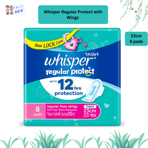 Whisper Regular Protect 8 ผ้าอนามัยแบบมีปีกสําหรับการไหลปกติ 23 ซม