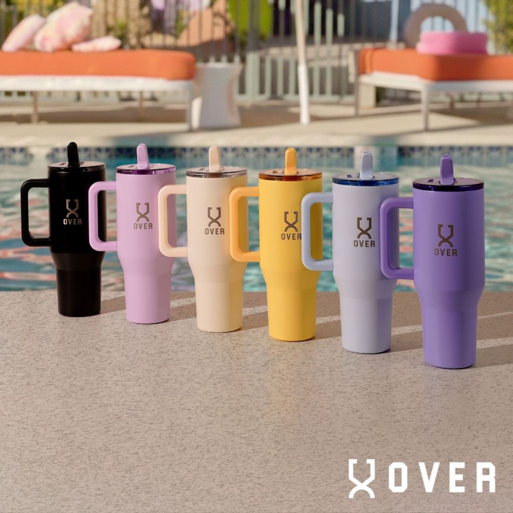 OVER CUP กระติกน้ําฉนวน 1.2L OVER ถ้วยทนทาน 1200ML หมวกที่ถอดออกได้ Tumbler ซักง่าย OVER ถ้วย