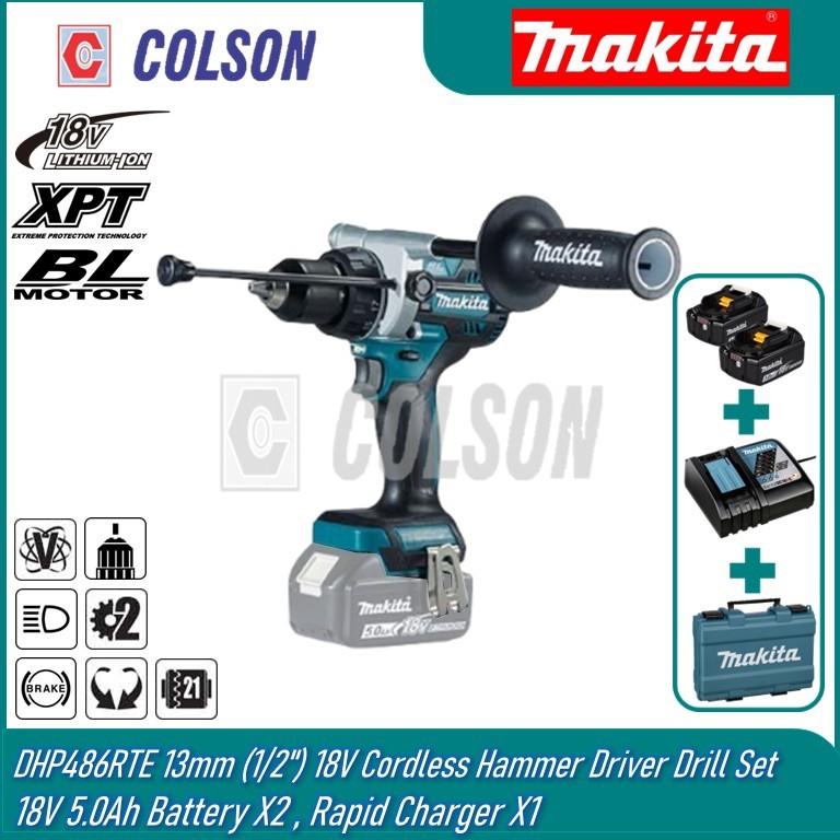 COL,SON MAKITA DHP486RTE/ DHP486Z 13 mm (1/2") 18V สว่านไดร์เวอร์ค้อนไร้สาย Solo/ชุด