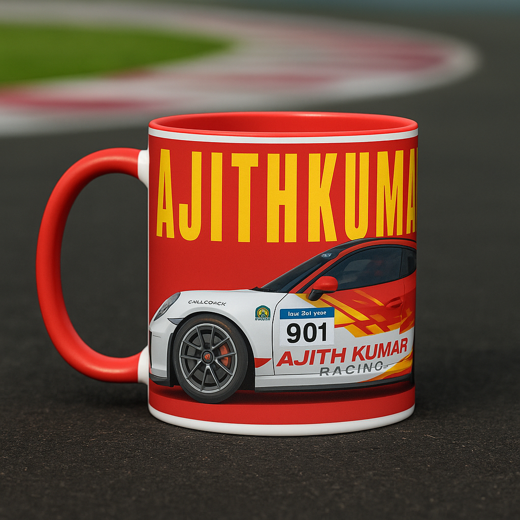 Ajith Kumamon Racing Car Mug AK 901 Race Design Perfect Fans AK Racing Mug 901 Sports Car Premium Ce