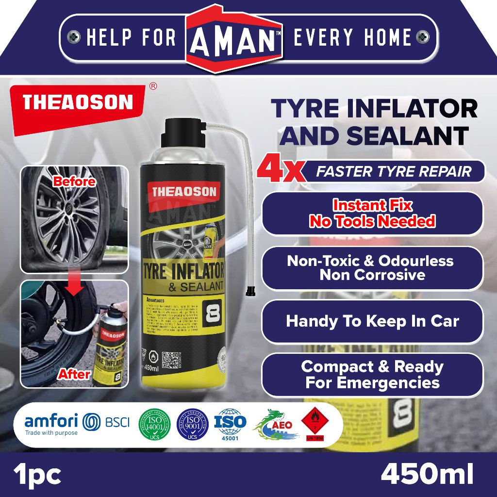 THEAOSON ฉุกเฉิน Tyre Weld Tyre Sealer Inflator Tyre Sealant Tyre Rapid Rescue ยางเจาะ Tayaar Bocor 