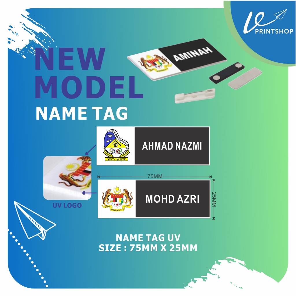 NAME TAG HITAM PUTIH/NAME TAG SEKOLAH/NAME TAG MAGNET PIN/UV NAME TAG/TAG NAMA