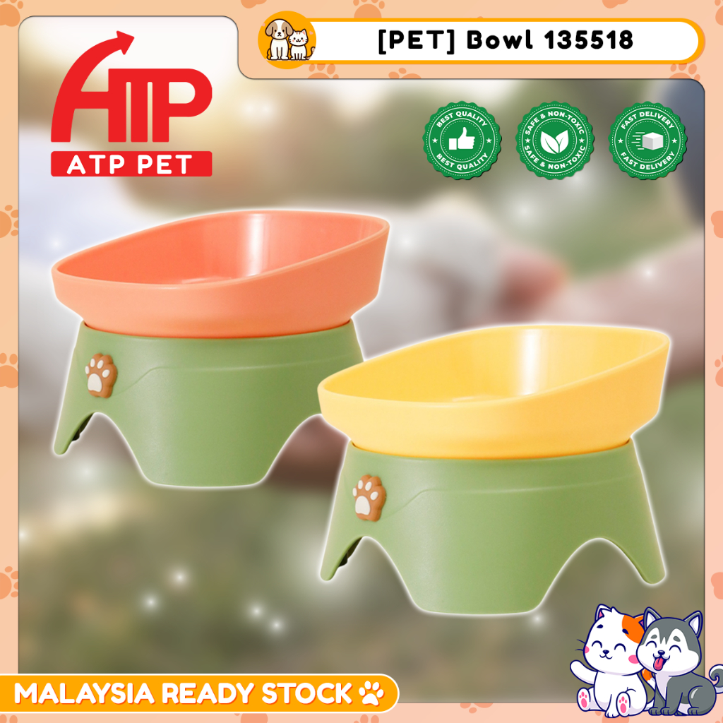 ATP PET Mangkuk Haiwan ชามแมวชามสุนัขสัตว์เลี้ยงคอป้องกันป้องกันป้องกันเอียงแยกสี่มุมจานให้อาหารชามแ